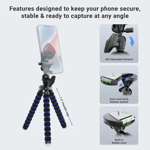 Vista 3 de Arkon Soporte de trípode de 11 pulgadas con soporte magnético para teléfono para transmisión de video en vivo, color negro