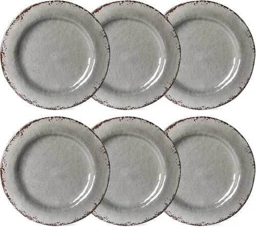Vista 2 de LEHAHA Crackle - Juego de 6 platos llanos de melamina de 11 pulgadas, juego de 6 platos de melamina 100% de melamina, platos de ensalada de gran