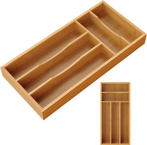 Vista 8 de Organizador de cubiertos, soporte para utensilios de cajón de cocina (bambú, grande)