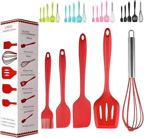 Juego de 5 espátulas de silicona, espátula de goma de grado alimenticio, juego de utensilios de cocina de silicona, espátulas de silicona resistente