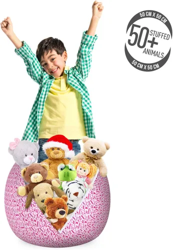 Vista 3 de Ambesonne Pale Pink Storage Toy Bag Chair, Makeup Elements and Comb Pattern in Magenta Pink and Purple Tones, Stuffed Animal Organizer Washable Bag