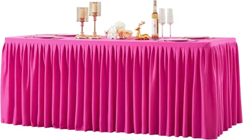 Vista 129 de Manteles de poliéster negro para mesas rectangulares de 4 pies, cubierta de mesa ajustada sin arrugas con falda de mesa plisada con volantes