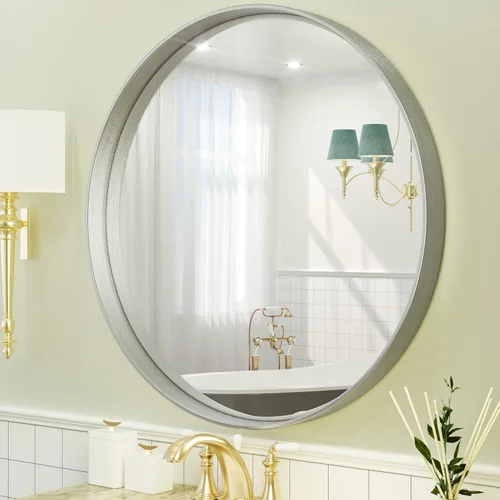 Vista 105 de TETOTE Espejo de marco dorado cepillado de 16 x 24 pulgadas, espejo de tocador de baño de latón dorado para pared, espejo enmarcado rectangular