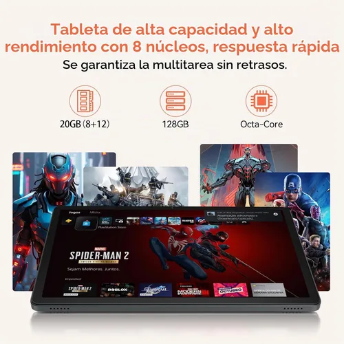 Vista 5 de Tableta Android 16 de 11 pulgadas con procesador Octa Core 2026 20GB RAM 128GB ROM 1TB Expandir tableta con batería de 7000mAh, cámara de 21MP