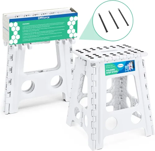 Vista 117 de Dyforce Taburete plegable de 17.5 pulgadas, capacidad de 400 libras, taburete plegable de plástico resistente para adultos, taburete con asa, fácil