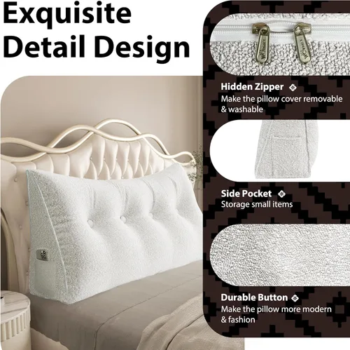 Vista 86 de Almohada de cabecera gruesa totalmente rellena tamaño Queen, cabecera acolchada suave y firme, soporte grande, triangular, almohada de cuña