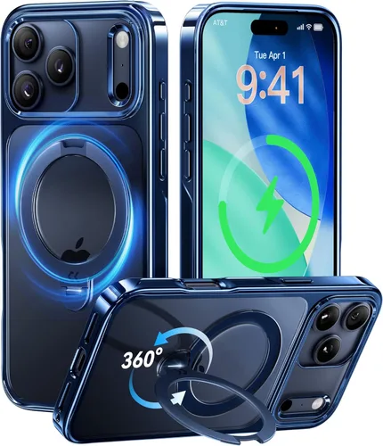 Vista 30 de CASEKOO Funda de titanio para iPhone 14 Pro Max con anillo de soporte magnético giratorio de 360° para MagSafe, protección militar contra caídas
