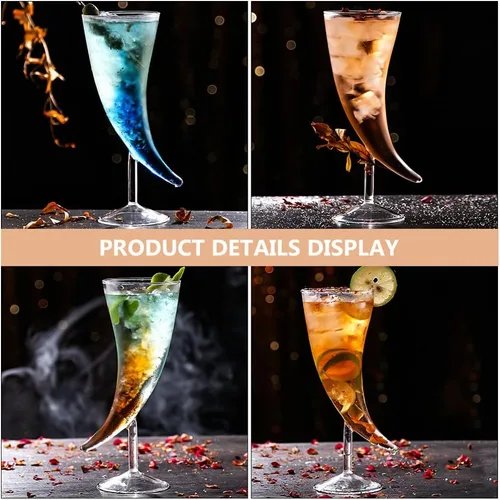 Vista 6 de Yardwe 2 uds de copa de vino en forma de cuerno de copa de vino en forma de cuerno taza de cristal barra de vidrio Martini vasos Mojito Glass