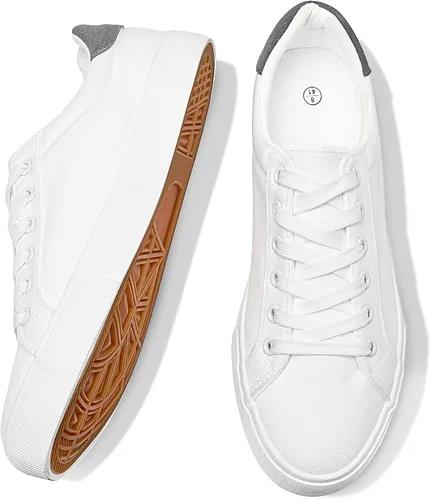 FRACORA Zapatos de lona para hombre, zapatos casuales con cordones de caña baja, color blanco y negro, Negro