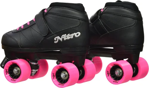 Vista 4 de Epic Skates Patines de cuatro velocidades Super Nitro para interior/exterior, Juventud 4, Negro/Rosa