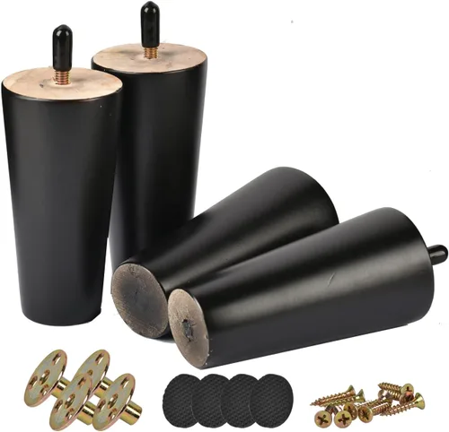 Vista 8 de Patas para muebles de madera maciza de 5 pulgadas, 4 patas de repuesto de madera de nogal modernas de mediados de siglo con pernos roscados de 5/16