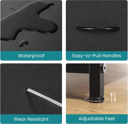 Vista 97 de OLIXIS Cómoda de 5 cajones para dormitorio, torre de almacenamiento de tela para sala de estar, entrada, marco de acero resistente, parte superior