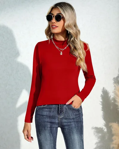 Vista 3 de Ficerd Paquete de 3 camisas de cuello alto falso para mujer, manga larga, cuello alto, sin botones, ajustadas, elásticas, blusa