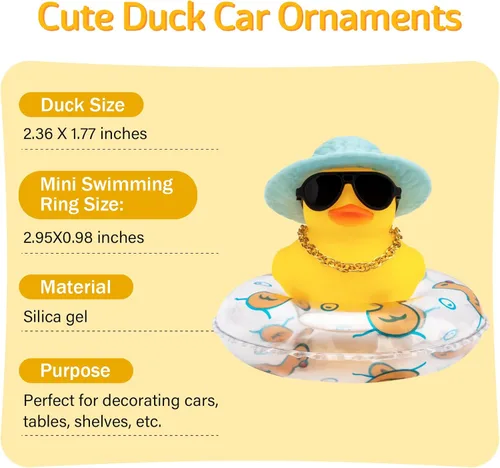 Vista 4 de wonuu Decoración de pato de goma para automóvil, decoración de tablero de automóvil, accesorios de decoración de tablero con minisombrero de sol