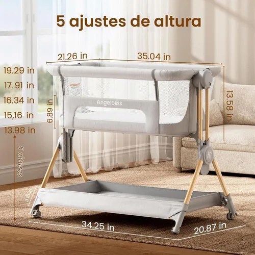Vista 3 de ANGELBLISS Cuna de bebé, cama de noche 3 en 1, cuna plegable con un clic Verde