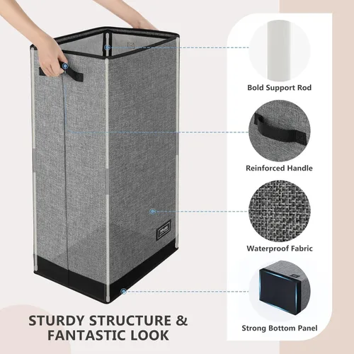 Vista 4 de SOLEDI Cesta de lavandería plegable grande y alta de 100 litros, cesta de ropa con bolsa extraíble para almacenamiento de ropa y juguetes, cestas