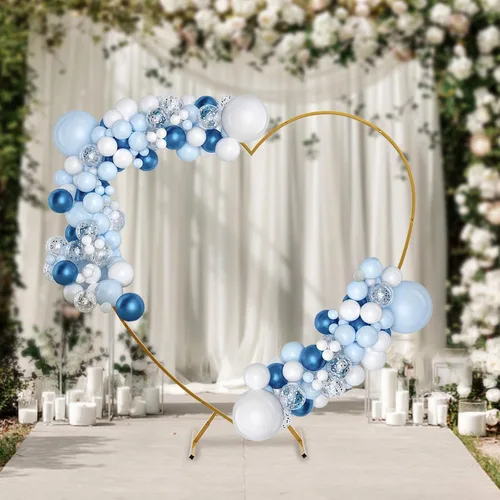 Vista 4 de Soporte redondo para telón de fondo de boda, soporte de arco de corazón de boda, soporte de arco de metal para boda, novia, día de San Valentín