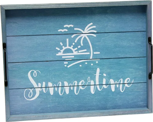 Vista 34 de Elegant Designs HG2013-GYS - Bandeja decorativa redonda de madera de 13.75" con asas, Bendecida y nunca estresada, gris