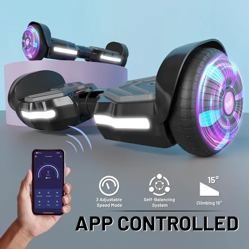 Vista 5 de SIMATE Patinete, altavoces Bluetooth y ruedas LED iluminadas, control por APP, motores duales de 250W, velocidad máxima de 8.5 mph y alcance máximo