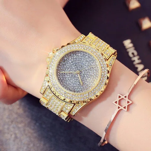 Vista 3 de Reloj de lujo para mujer Bling Bling de moda, joyería de cristal con diamantes de imitación, relojes para mujer con correa de acero, esfera redonda