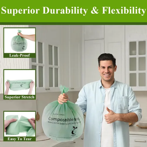 Vista 3 de Crystal Lemon - 30 bolsas biodegradables de 6 galones, resistentes y sin perfume, ideales para cocina, baño, patio y residuos de alimentos