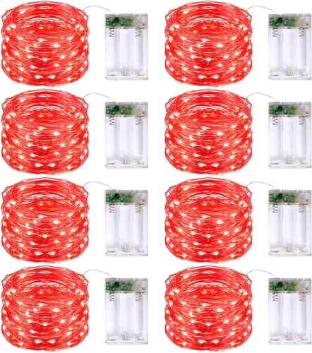 Vista 21 de JMEXSUSS Paquete de 4 unidades de 50 luces LED multicolor de hadas operadas por batería, cada una de 16 pies, luces de Navidad multicolor