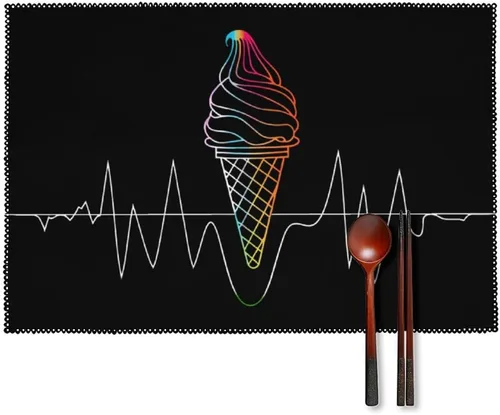 Ice Cream Cone Heartbeat Placemats Set of 6 Resistant Table Mats Washable Place Mats for Dinner Party Table Decoration