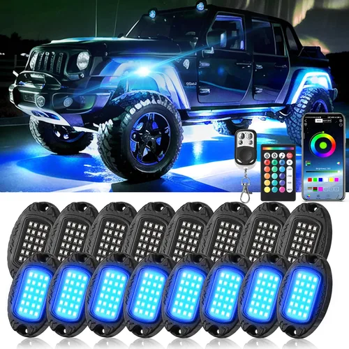 Vista 10 de 8Pods Luces LED RGB de Metal para Rocas con Control Remoto APP/RF, Luces de Resplandor Inferior Multicolor Impermeables para Vehículos con Modo