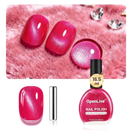 Vista 13 de OpenLive - Esmalte de uñas de ojo de gato negro, 16.5 ml de esmalte de uñas de purpurina reflectante de secado rápido con barra magnética