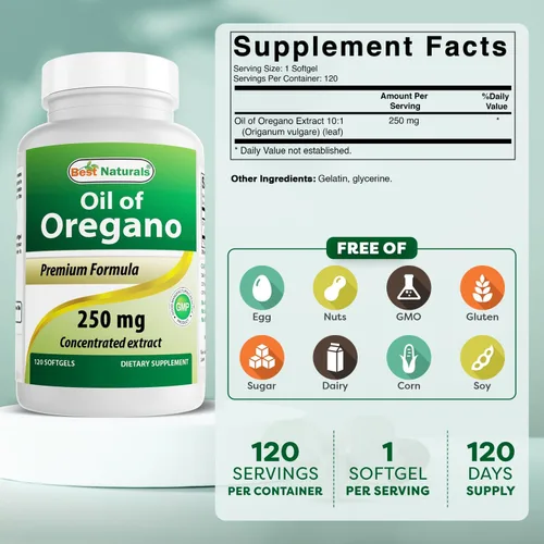 Vista 2 de Best Naturals Aceite de orégano 250 mg cápsulas blandas, 120