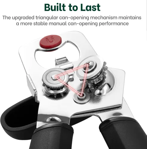 Vista 3 de Beneno Abrelatas manual resistente con tapa magnética levantador y abridor de botellas, abrelatas manual con agarre ergonómico suave, perilla