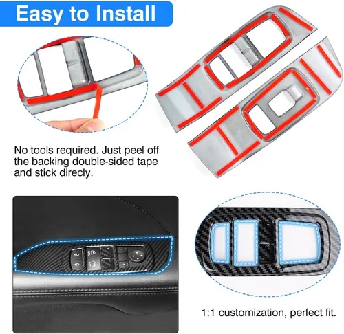 Vista 6 de Karltys Cubierta de panel de interruptor de ventana para Dodge Challenger 2015-2023, accesorios de fibra de carbono, interruptor de control