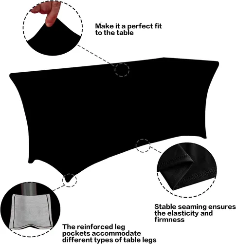 Vista 2 de IVAPUPU - Mantel de elastano para mesas rectangulares, ajustado, elástico, lavable, protector de mesa para eventos, fiestas, bodas, cócteles, Negro