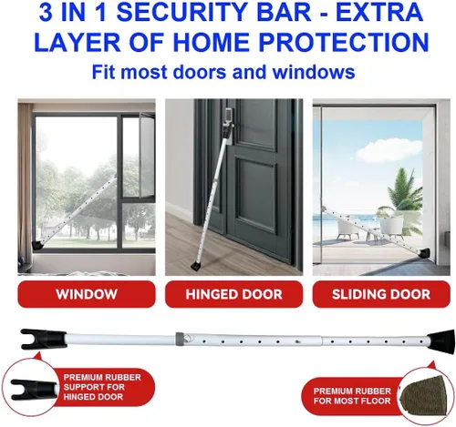 Vista 4 de Barra de seguridad para puerta, barra de seguridad para puerta, puerta corredera ajustable, topes de puerta de patio, barricada interior, bloqueo