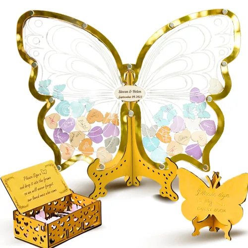 Vista 15 de Alternativa personalizada de libro de invitados con mariposas, libro de invitados para quinceañera, libro de invitados con mariposas para cumpleaños