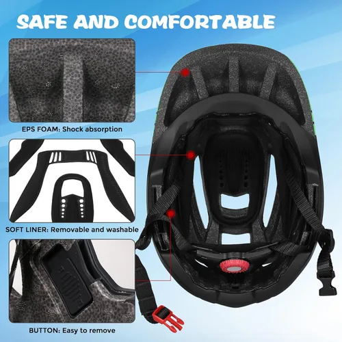 Vista 3 de Lixada Casco de ciclismo para niños, casco de ciclismo desmontable ajustable para niños, bicicleta, monopatín, equipo de protección