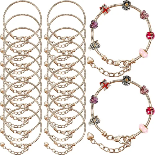 Hicarer 20 pulseras de cadena de serpiente para hacer joyas, cadenas ajustables de acero inoxidable con extensor de corazón, pulseras a granel