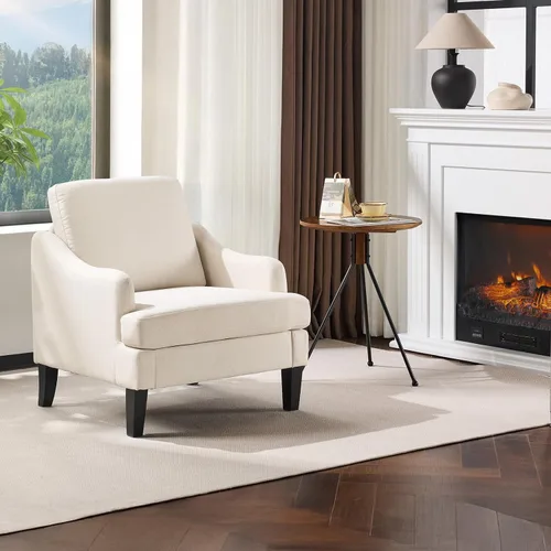 Vista 14 de VINGLI - Juego de 2 sillas decorativas de tela de lino, silla moderna tapizada beige, cómoda silla de sofá para sala de estar y dormitorio, muebles