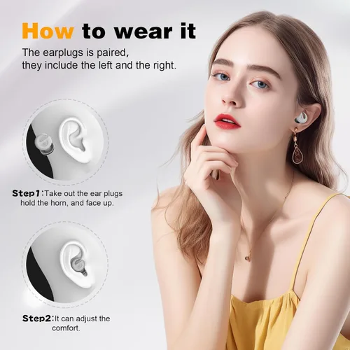 Vista 5 de Tapones para los oídos para dormir con cancelación de ruido, tapones para los oídos con reducción de ruido de 36 dB, tapón de silicona reutilizable