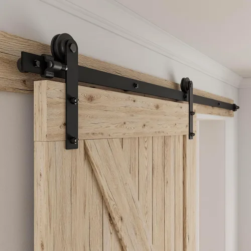 Vista 10 de CCJH - Kit de herrajes para puerta corrediza de granero de 10pies, resistente, suave y silencioso, fácil de instalar, p/paneles de puerta indiv.