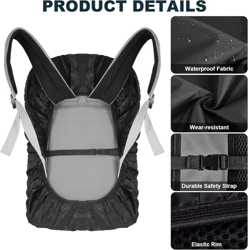 Vista 5 de LAMA Paquete de 2 fundas impermeables para mochila, protector reflectante a prueba de lluvia para antipolvo y antirrobo, tamaño M