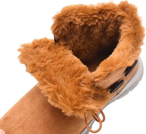 Vista 2 de LANCROP Botas de nieve de invierno para mujer, con forro de piel, botines de tobillo sin cordones, cálidos, impermeables, para exteriores
