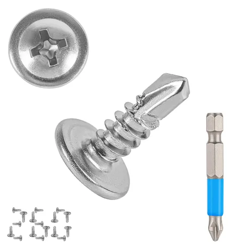 Vista 19 de QSJ 120 tornillos de chapa #8 x 5/8 pulgadas, cabeza hexagonal de acero inoxidable 410, tornillos autorroscantes rápidos con punta