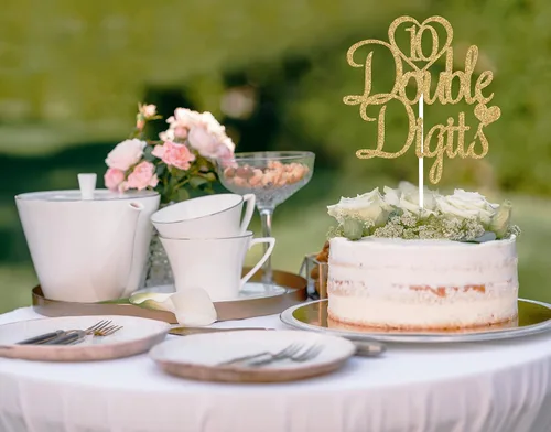 Vista 5 de Decoración para pastel de cumpleaños de 10 de doble dígito, decoración de cumpleaños de 10 años, decoración de cumpleaños de dos dígitos para niña