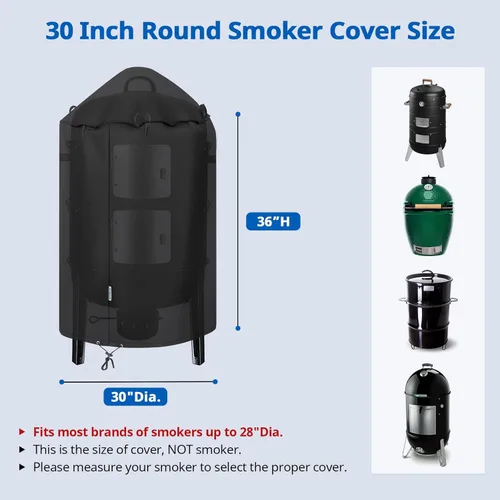 Vista 2 de SunPatio Cubierta redonda para ahumador de 30 pulgadas, resistente e impermeable, para parrilla Weber, Charbroil, Char-Griller Kamado y más