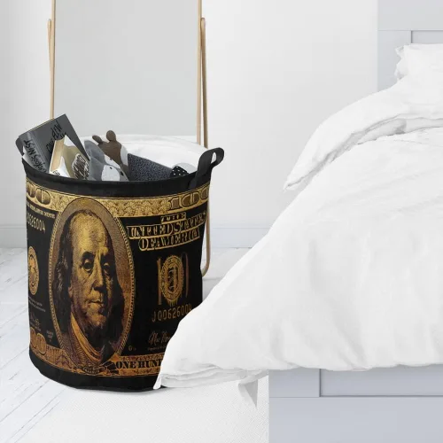 Vista 6 de Cesta grande de ropa sucia de 100 billetes de dólares para hombre, impermeable, independiente, para ropa sucia, fresca, plegable, con asas
