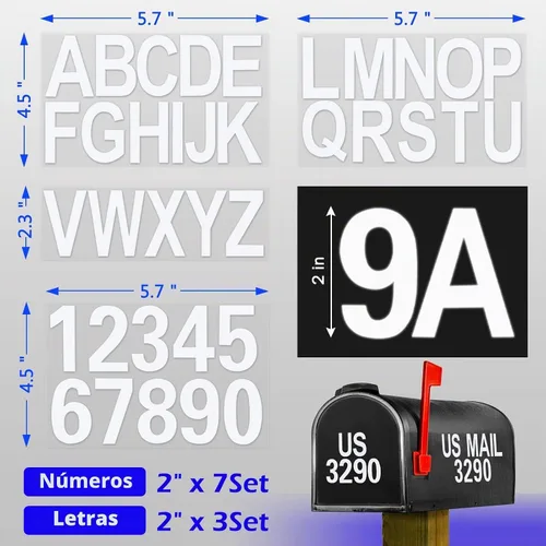 Vista 2 de Seloom 148 PCS Calcomanías de Números Reflectantes para Buzón de 2" para Exteriores, Calcomanías de Números y Letras Blancos, Números de Dirección