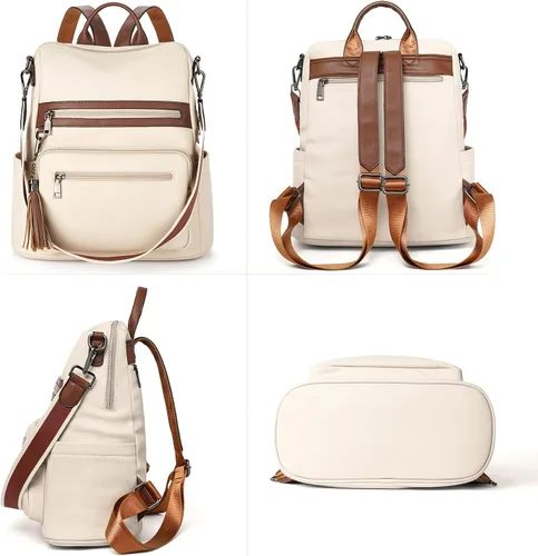 Vista 5 de Telena - Mochila para mujer de cuero vegano grande con borla para viajes o para la universidad