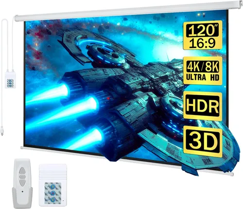 Vista 8 de Kayle Pantalla de proyector motorizada de 110 pulgadas, proyección automática diagonal eléctrica, pantalla de películas HD 16:9 para cine en casa