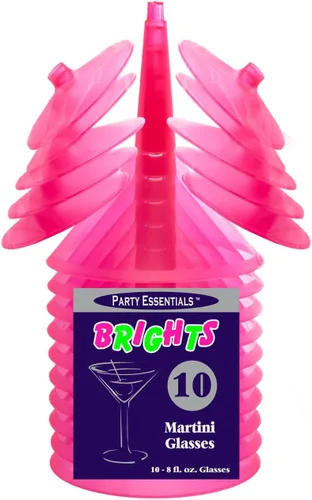 Vista 3 de Party Essentials Vasos de Martini de plástico duro de dos piezas de 8 onzas, rosa neón, 10
